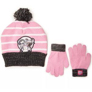 L.O.L. Surprise! | Kids' Pink & Black Stripe Pom-Pom Beanie & Gloves